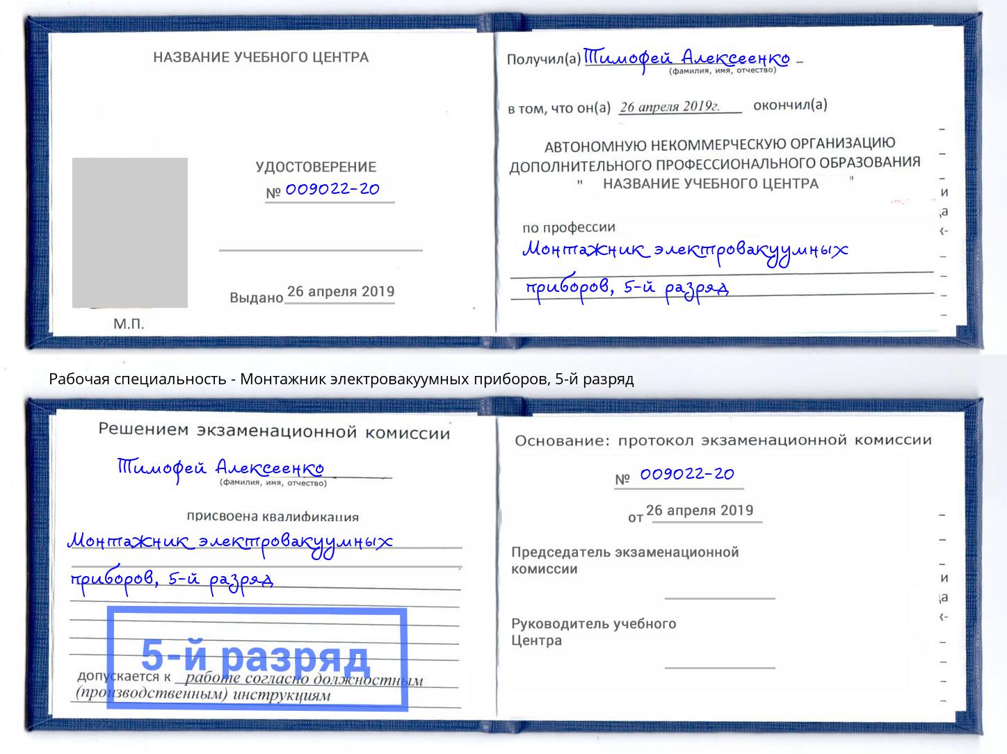 корочка 5-й разряд Монтажник электровакуумных приборов Ессентуки