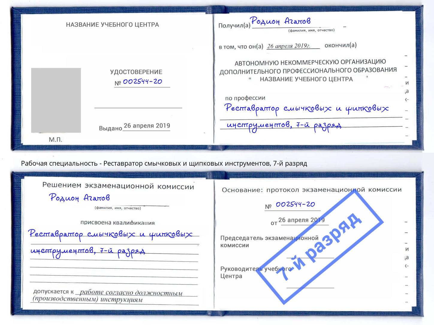 корочка 7-й разряд Реставратор смычковых и щипковых инструментов Ессентуки