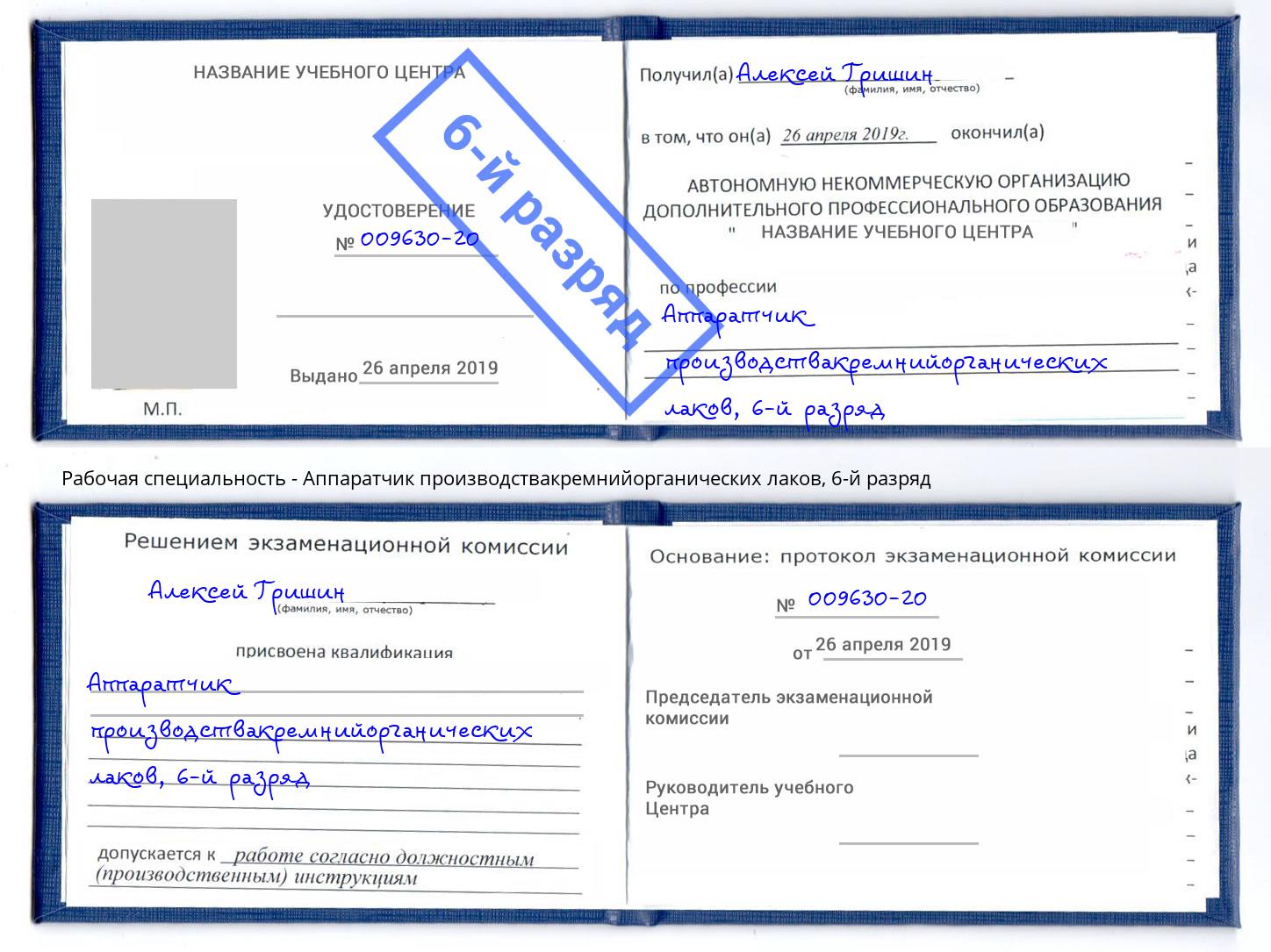 корочка 6-й разряд Аппаратчик производствакремнийорганических лаков Ессентуки