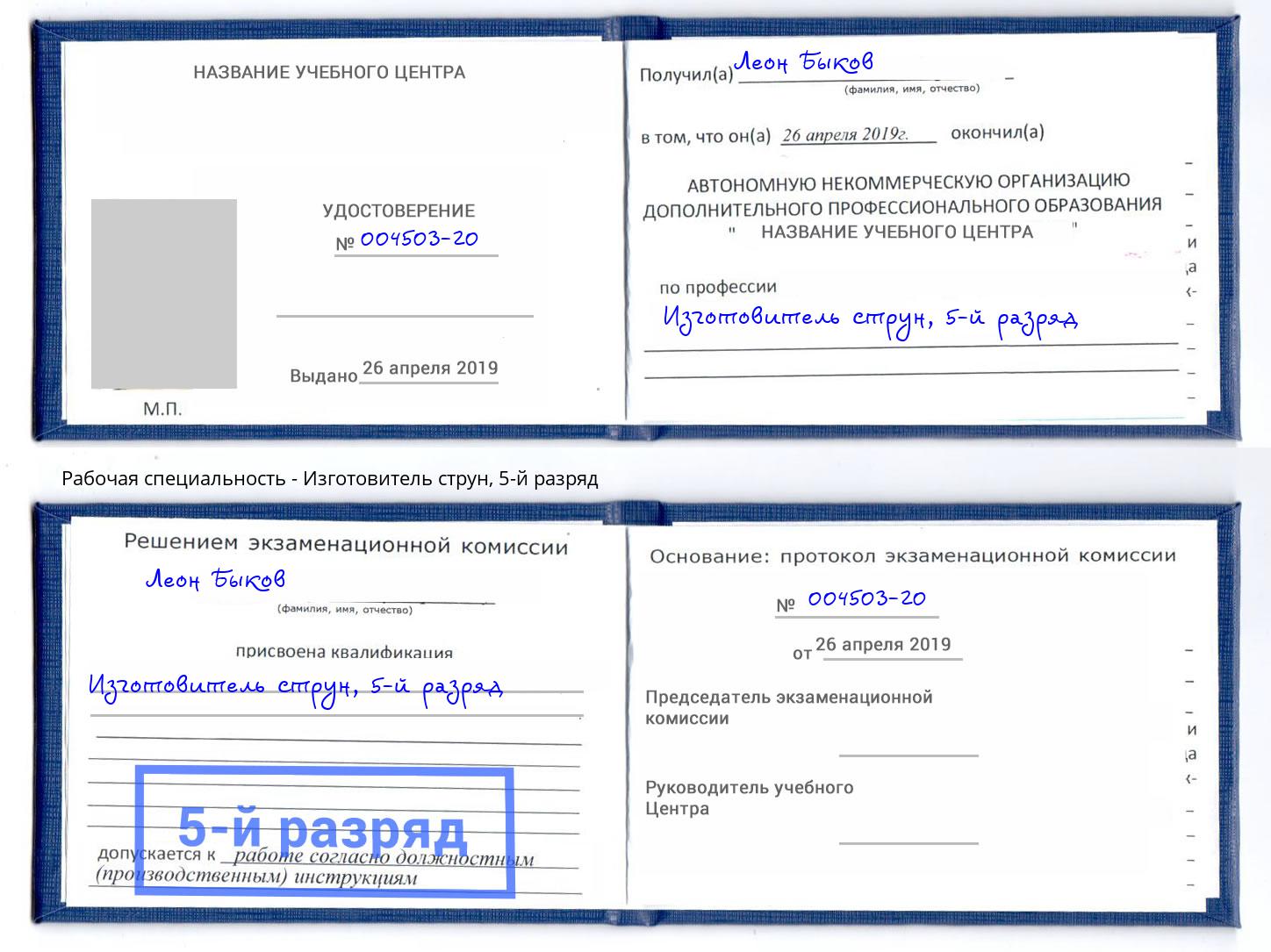 корочка 5-й разряд Изготовитель струн Ессентуки