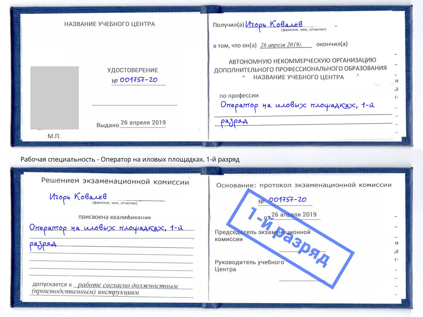 корочка 1-й разряд Оператор на иловых площадках Ессентуки