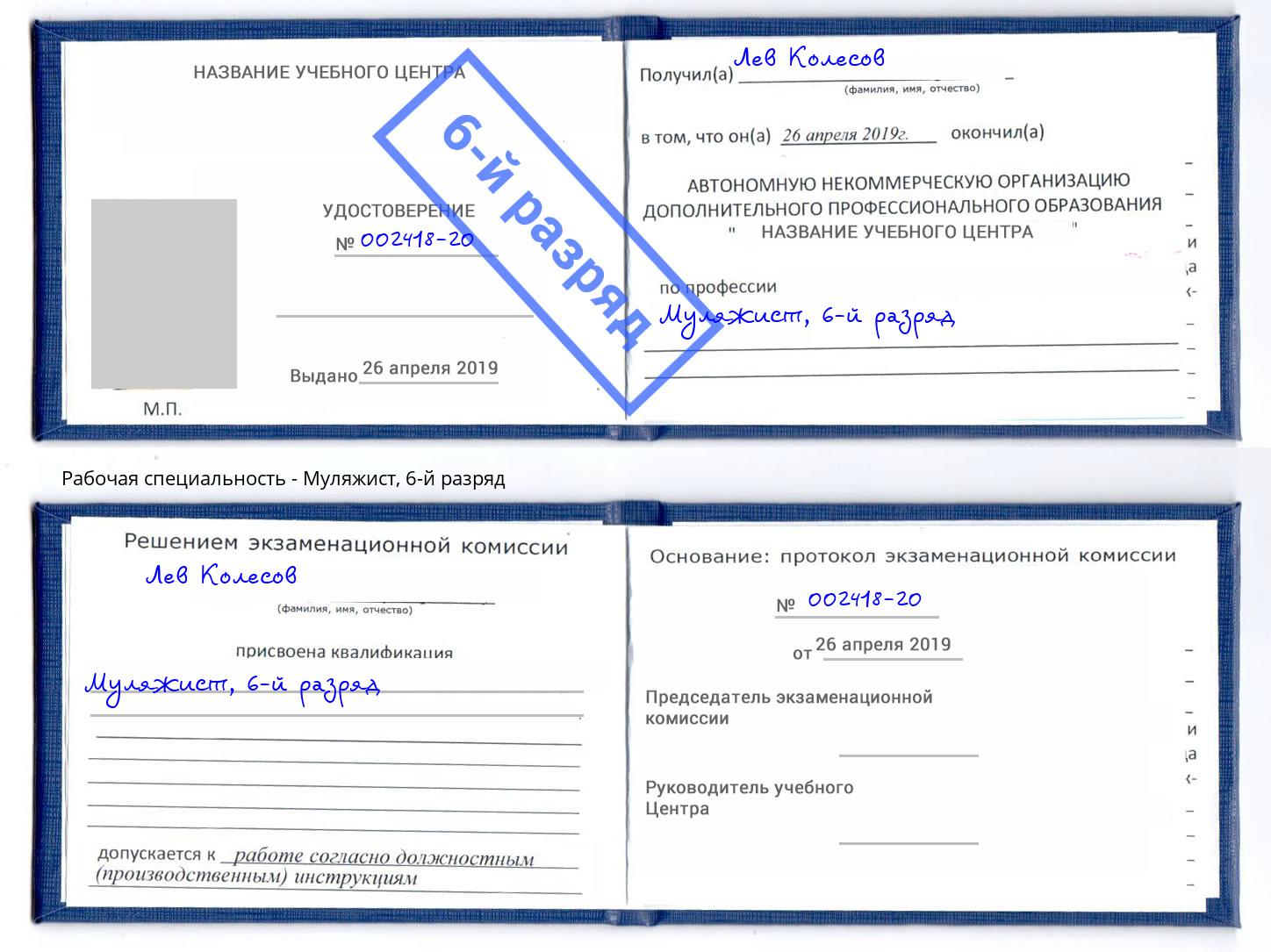 корочка 6-й разряд Муляжист Ессентуки